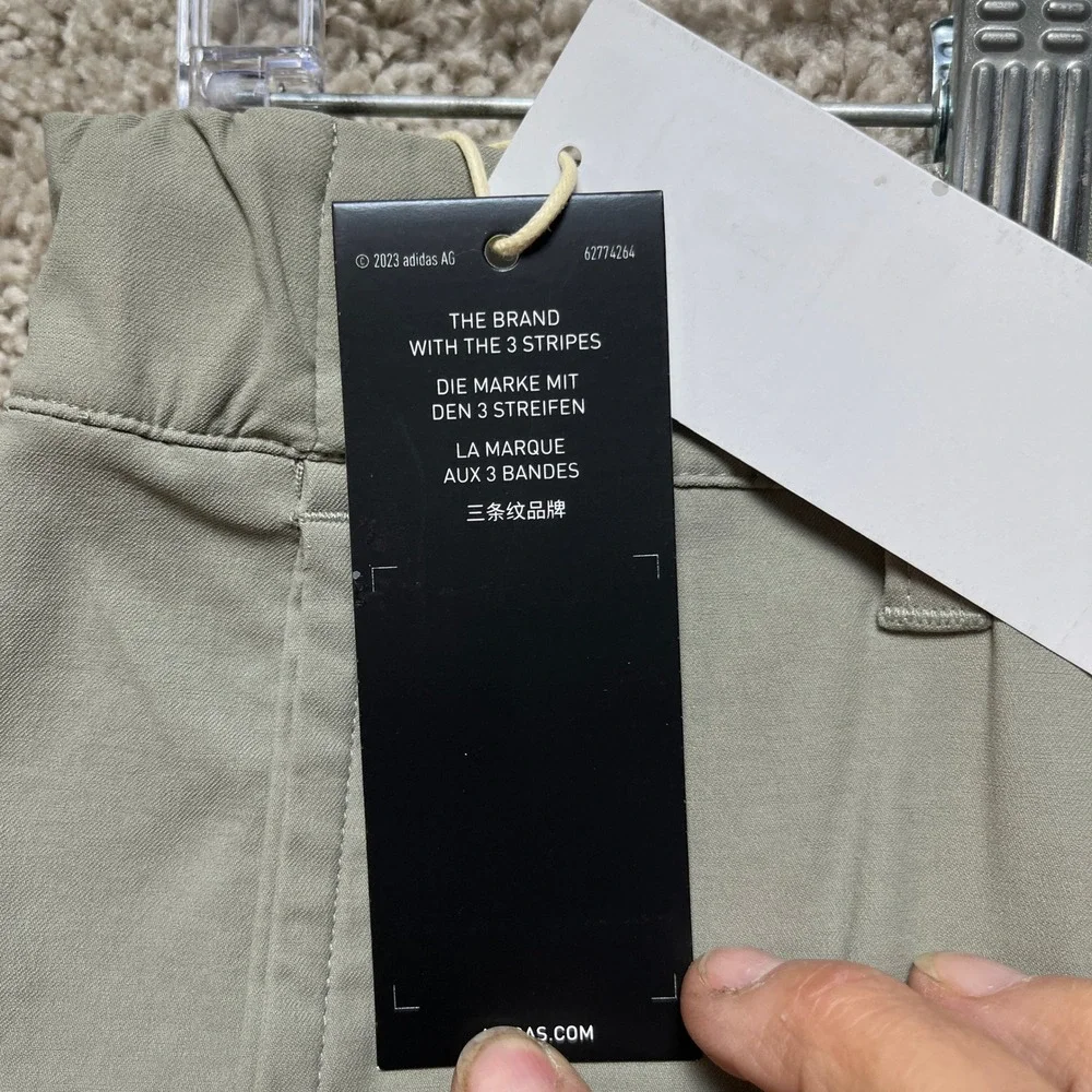 Adidas Nylon Chino Pants Mens 32x32 Olive Green Flat Front Golf 3 Stripes NEW